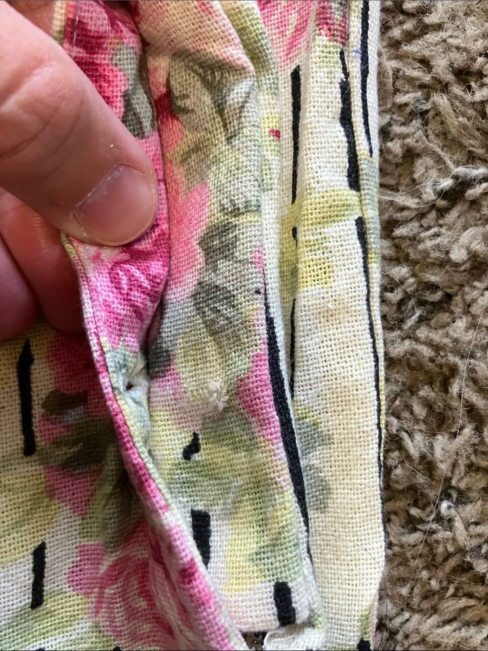 April Cornell Cream Striped overalls Pink Floral Print